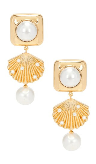 Gold Pearl Shell Earrings in Gold | Revolve Clothing (Global)
