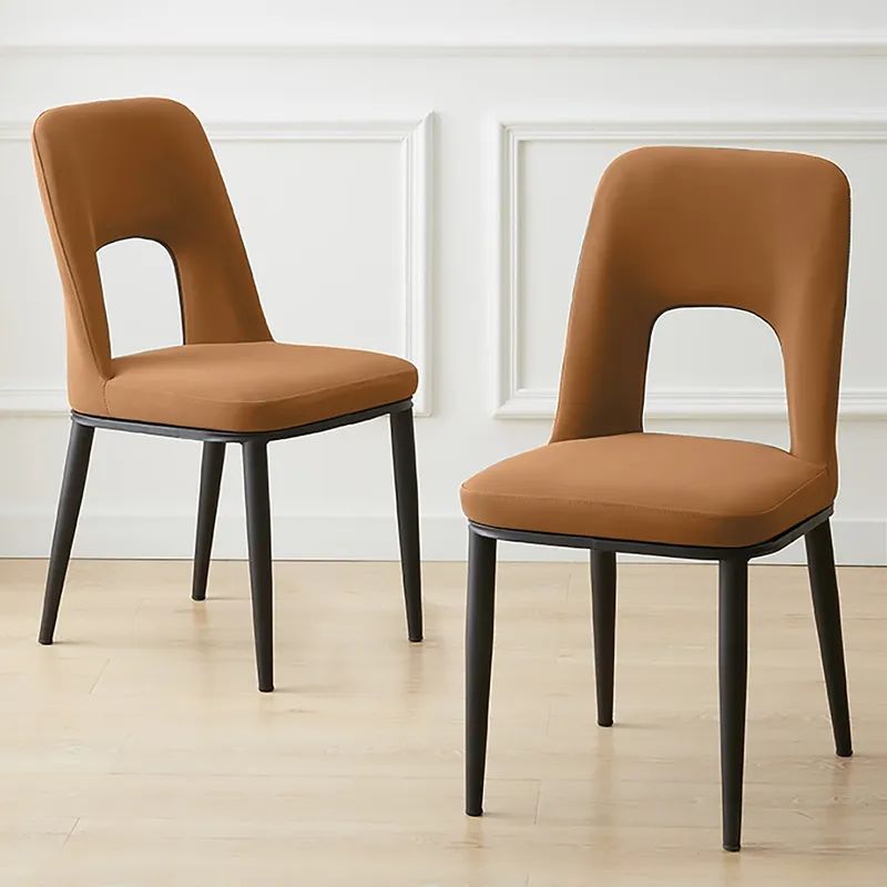 Modern Orange Dining Chair Loop Backrest Armless Chair Carbon Steel in Black (Set of 2) | Homary.com