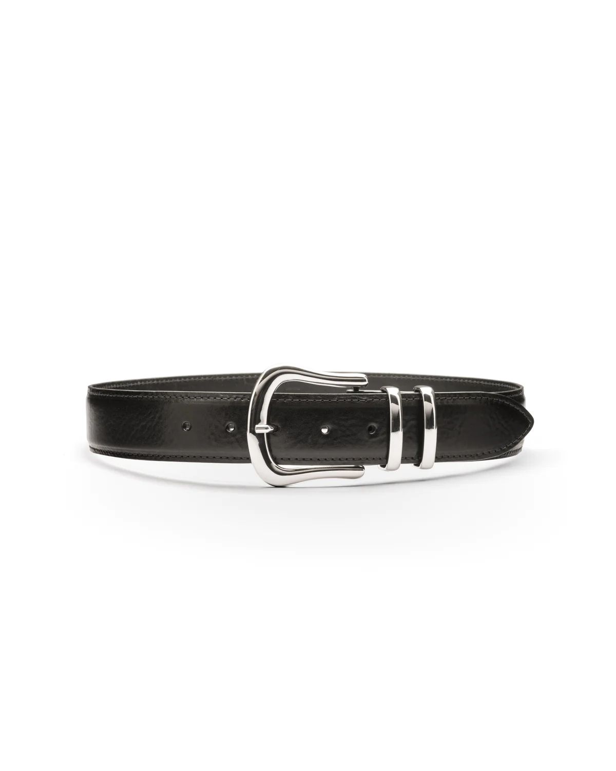 Marina silver buckle leather waist belt | Black & Brown London