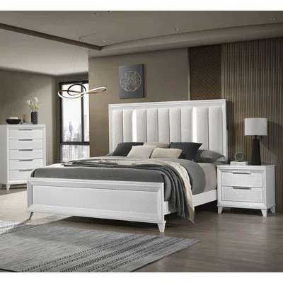 1pc Queen Size LED Light Linen Look Fabric Upholstered Headboard Panel Bed | Wayfair North America