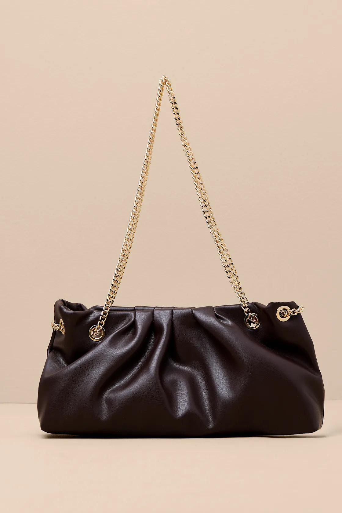 Sabren Dark Brown Pleated Chain Strap Shoulder Bag | Lulus