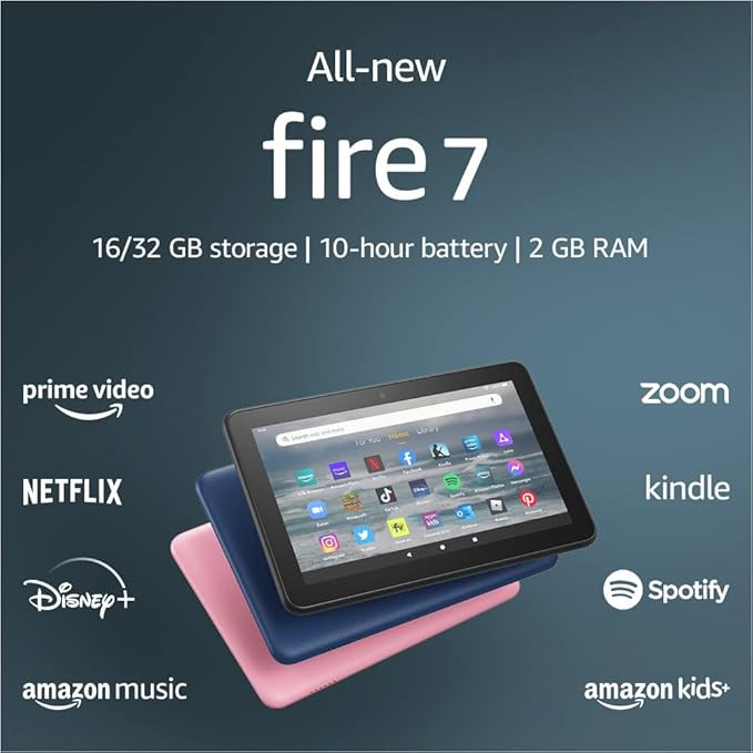 Amazon Fire 7 tablet, 7” display, 16 GB, 10 hours battery life, light and portable for entertai... | Amazon (US)
