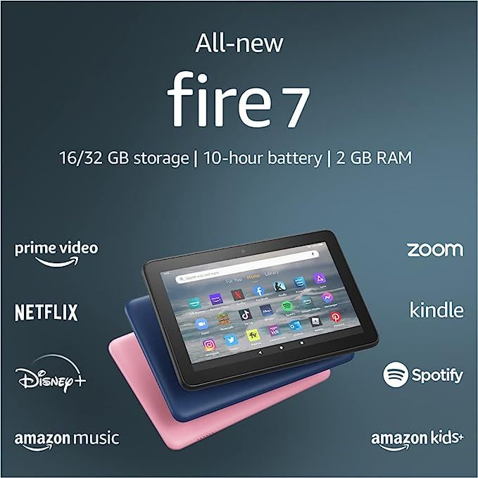 Amazon Fire 7 tablet, 7” display, 16 GB, 10 hours battery life, light and portable for entertai... | Amazon (US)