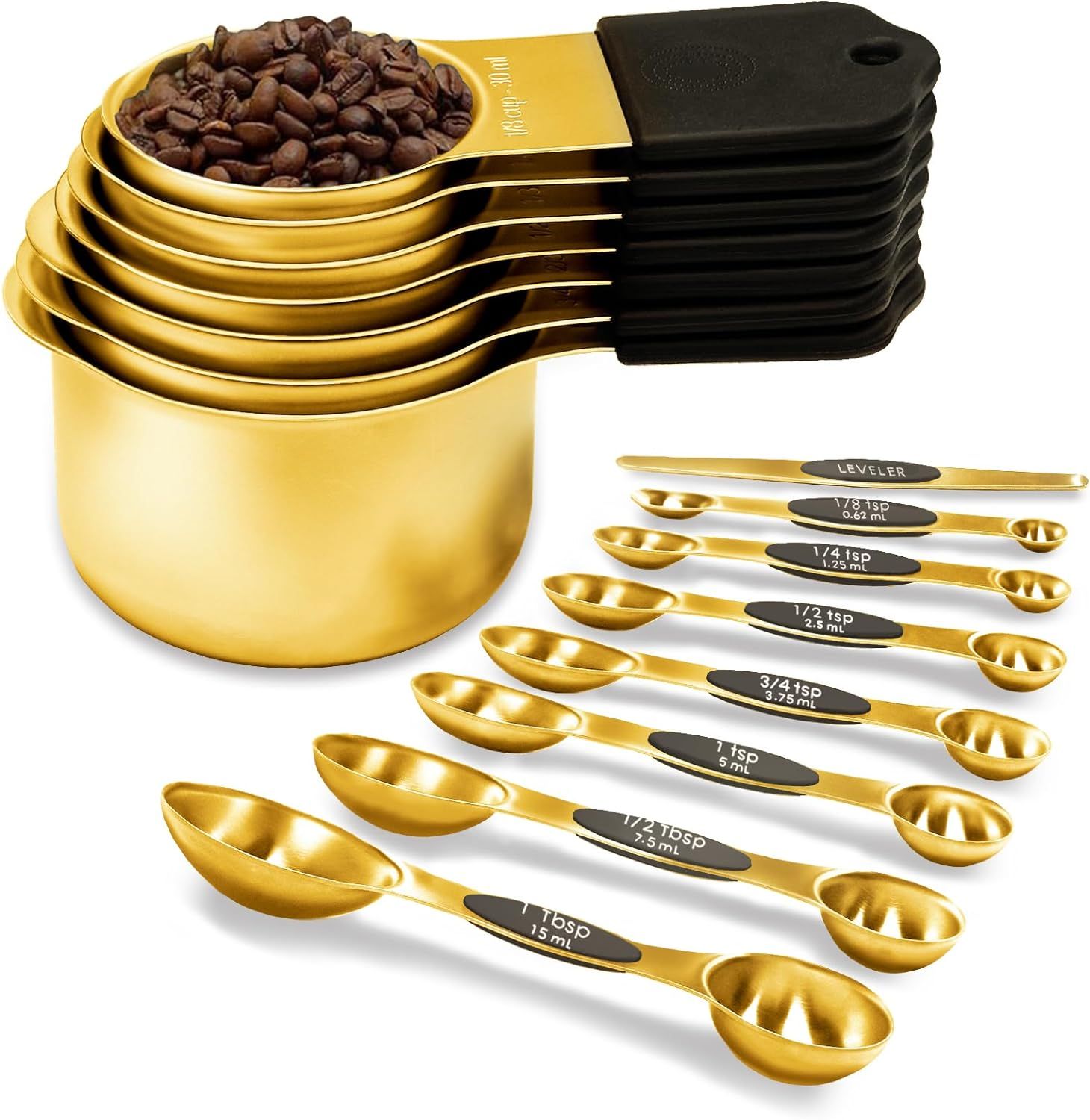 Magnetic Measuring Cups and Spoons Set, Including 7 Stainless Steel Nesting Gold Measuring Cups &... | Amazon (US)