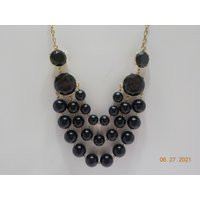 Vintage Black Beaded Bib Necklace | 949 19"" Chain With 3"" Extension | Etsy (US)