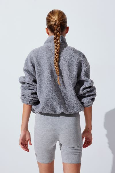Half-zip Teddy Fleece Sweatshirt - Light gray - Ladies | H&M US | H&M (US + CA)