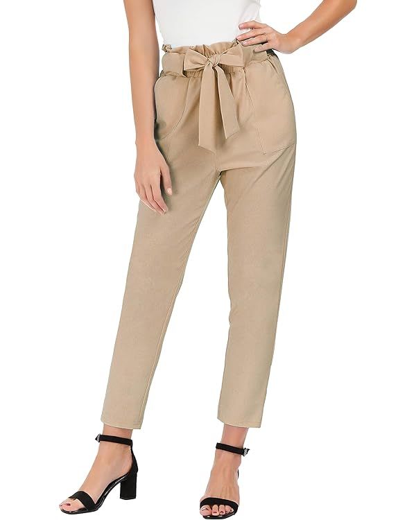 GRACE KARIN Women's Slim Straight Leg Stretch Casual Pants with Pockets Camel S at Amazon Women... | Amazon (US)