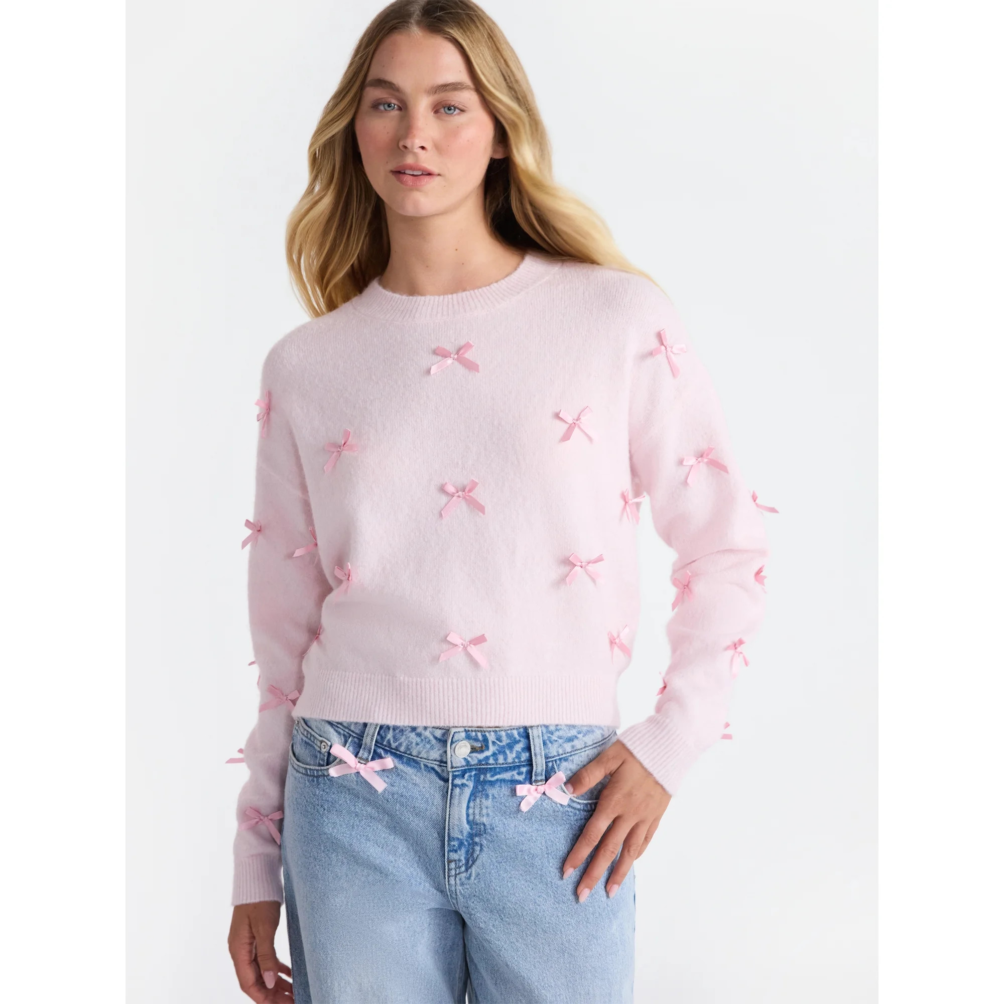 No Boundaries Bow Sweater, Lightweight, Women's | Walmart (US)