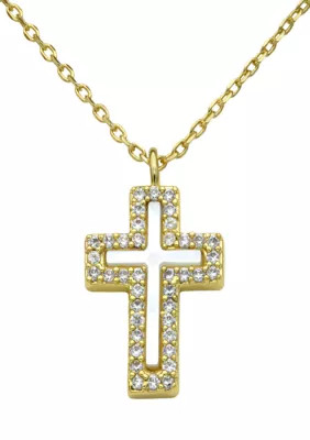 Lab Grown Gold Tone MOP Cross with Pavé CZ Pendant Necklace | Belk