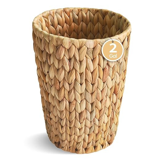 Coeusy Wicker Trash Can,Small Bathroom Trash Can,Water Hyacinth Wicker Waste Basket for Bathroom,... | Amazon (US)