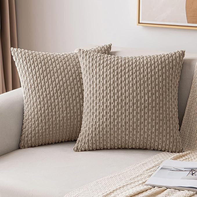 MIULEE Pack of 2 Decorative Throw Pillow Covers 18x18 Inch Soft Boho Striped Textured Corduroy Pi... | Amazon (US)