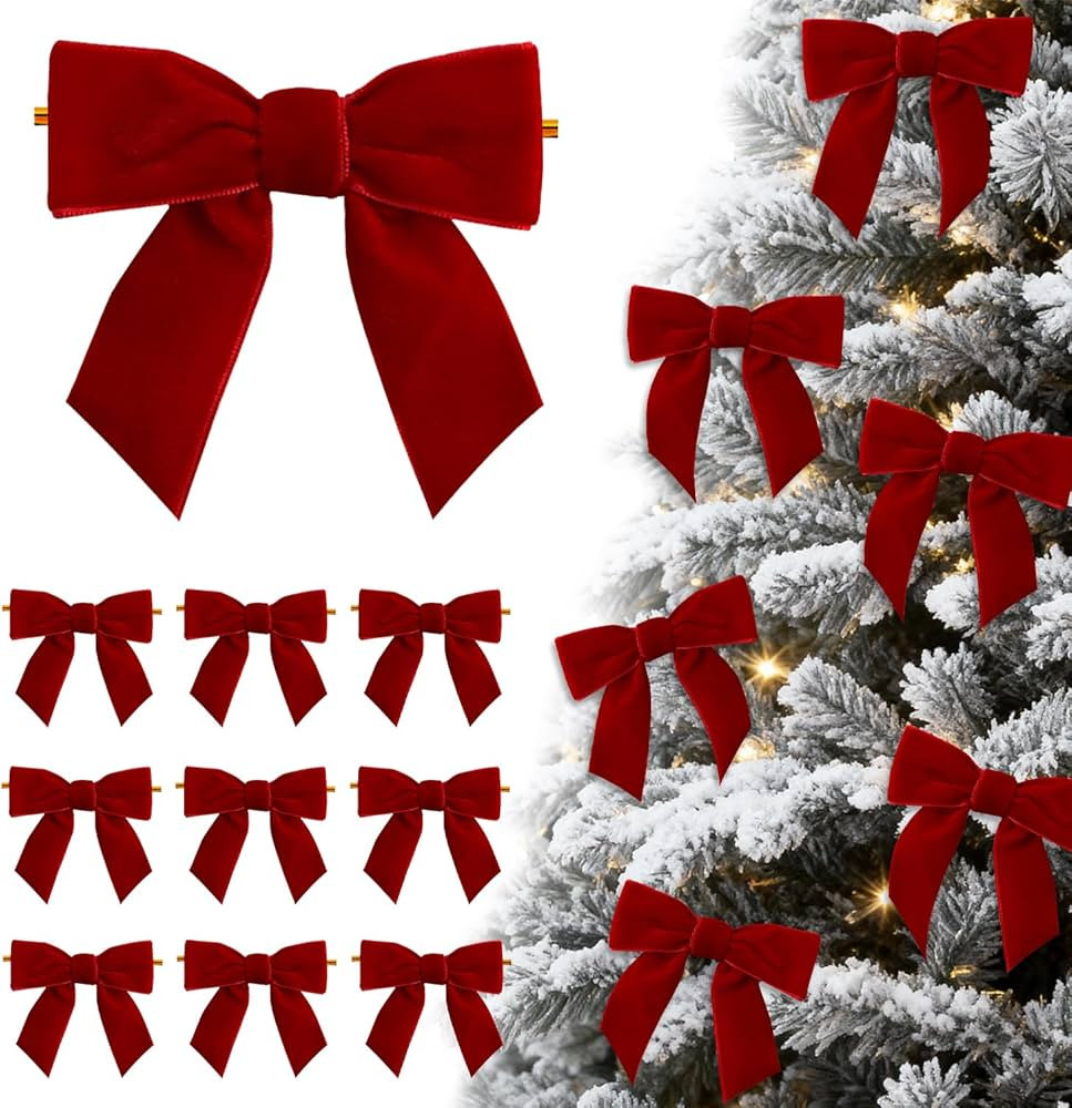 24 Pcs Red Small Velvet Bows Ornaments for Christmas Tree, Vintage Cute Velvet Bows Home Decor fo... | Amazon (US)