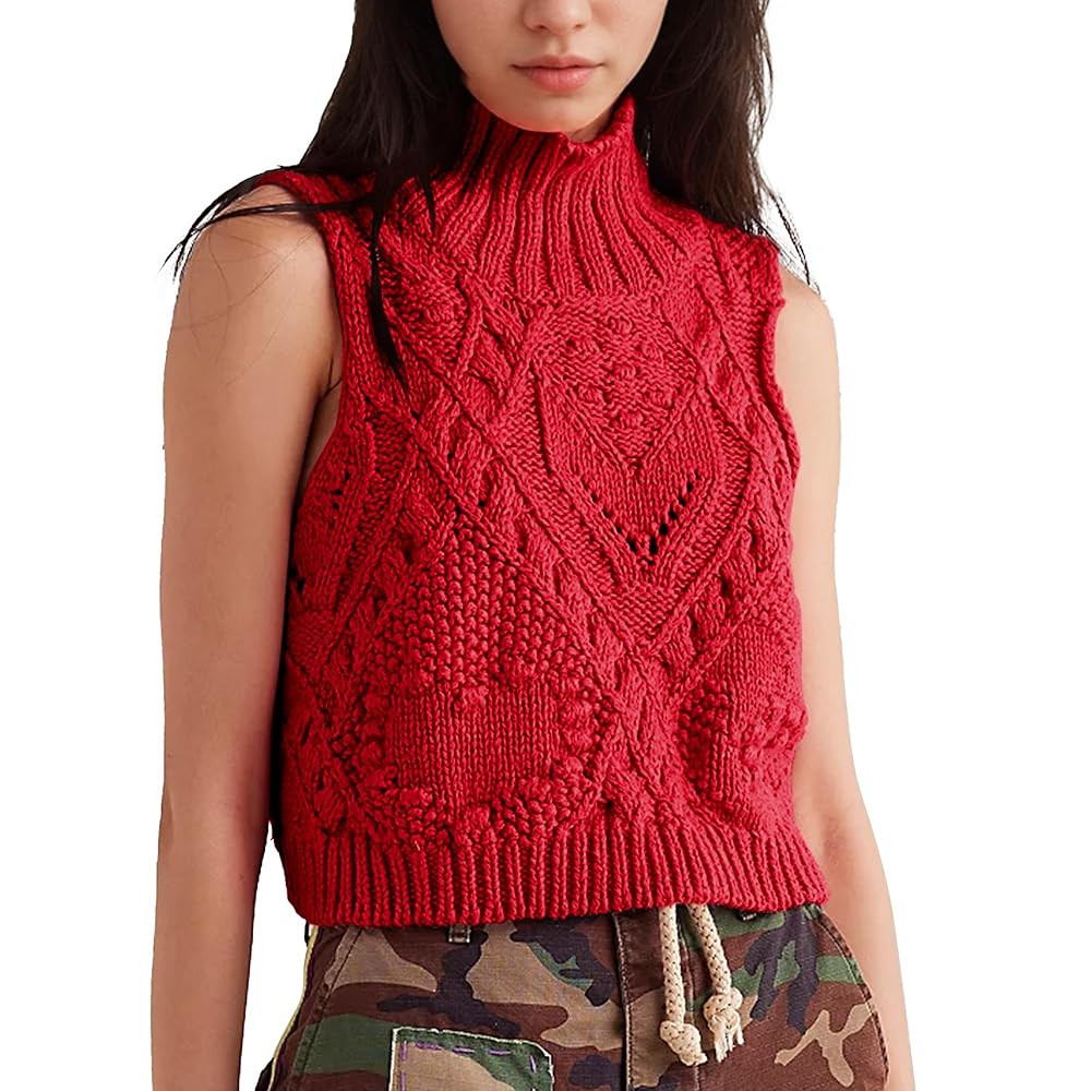 Hixiaohe Turtleneck Crochet Sweater Vest Fall Fashion Knit Sleeveless Tank Tops for Women Lightwe... | Amazon (US)