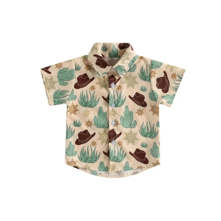Toddler Baby Boy Western Clothes Cow Print Button Up Shirts Lapel Short Sleeve Dress Shirt Cowboy... | Walmart (US)