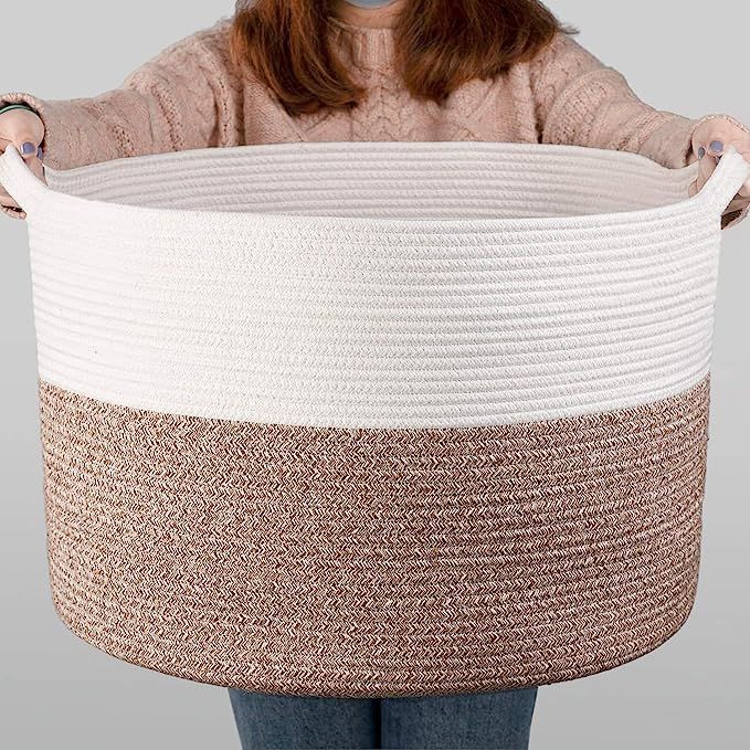 INDRESSME XXXLarge Cotton Rope Basket 21.7" x 21.7" x 13.8" Woven Baby Laundry Blanket Basket Toy... | Amazon (US)