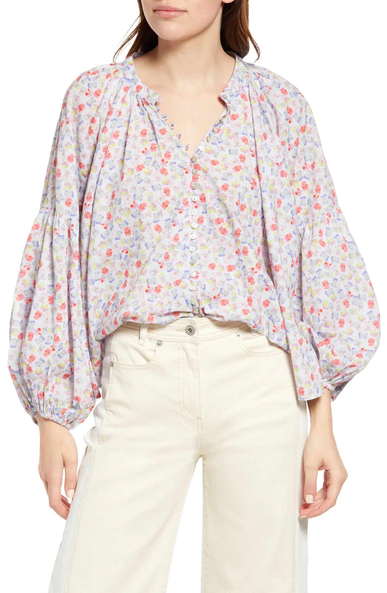 Something Navy Floral Print Button-Up Blouse | Nordstrom | Nordstrom