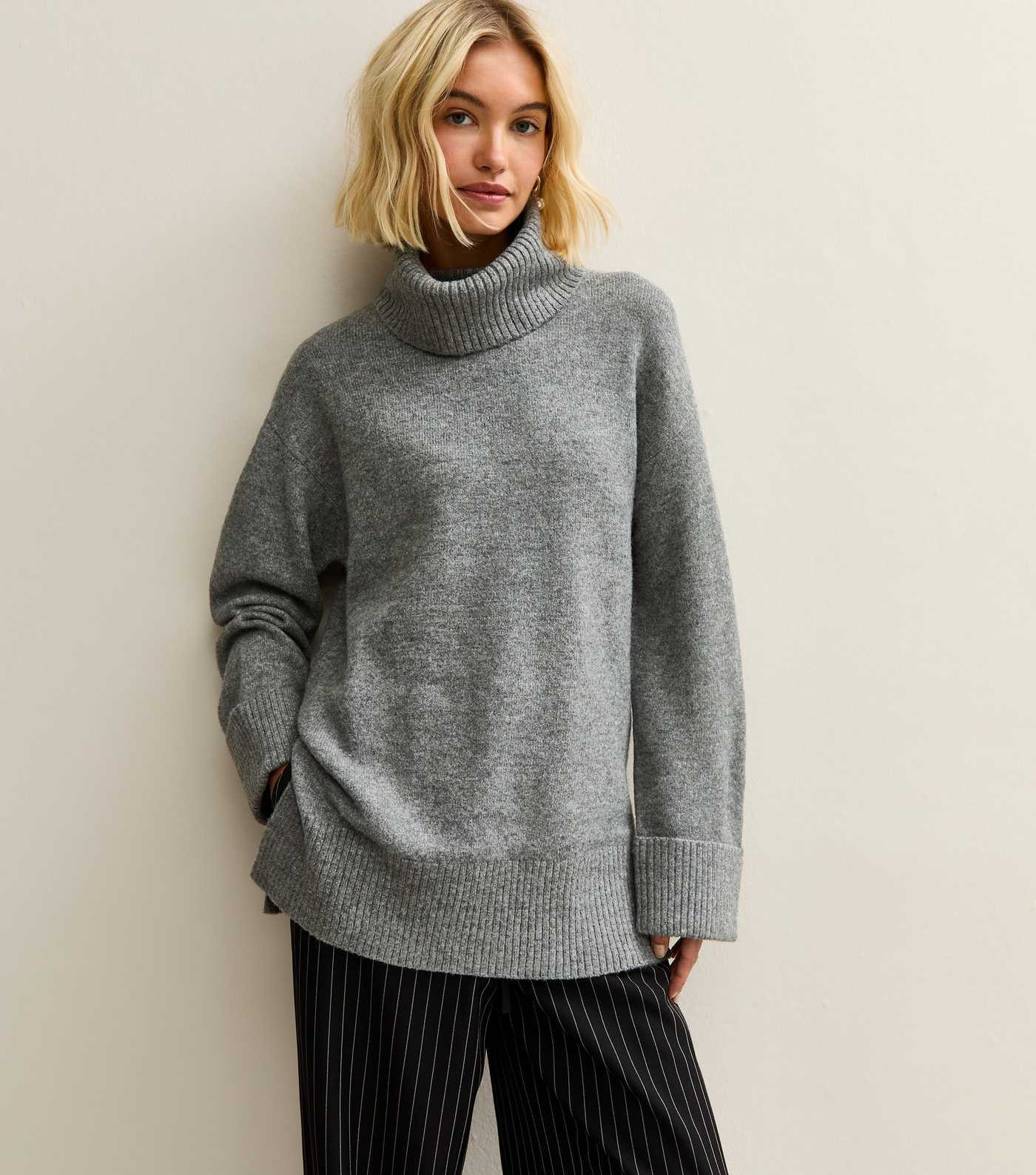Grey Longline Roll Neck Jumper | New Look | New Look (UK)