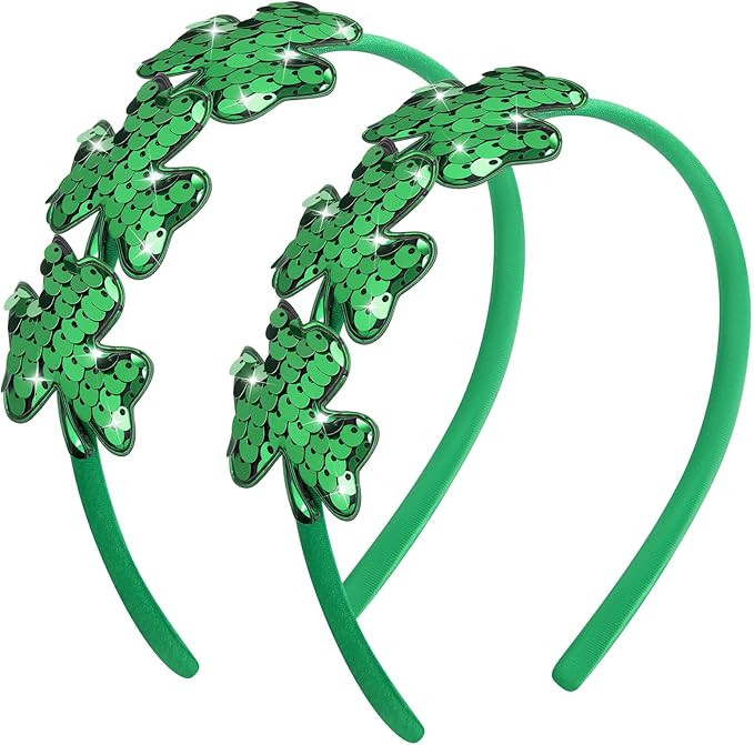 2 Pcs St Patrick's Green Clover Headbands Set for Women Glitter Sequin Shamrock Headwears St Patr... | Amazon (US)