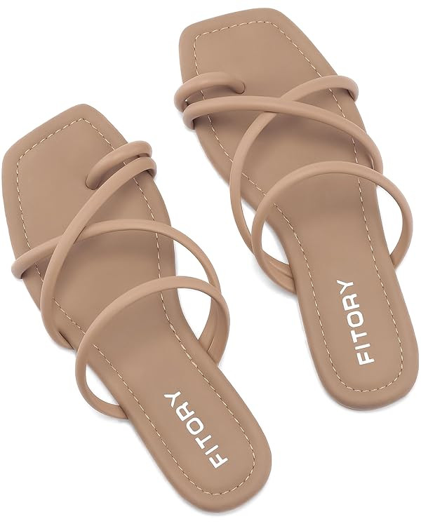 FITORY Women's Slide Sandals Flat Toe Ring Thongs with Cross Strap for Summer Size 6-11 | Amazon (US)