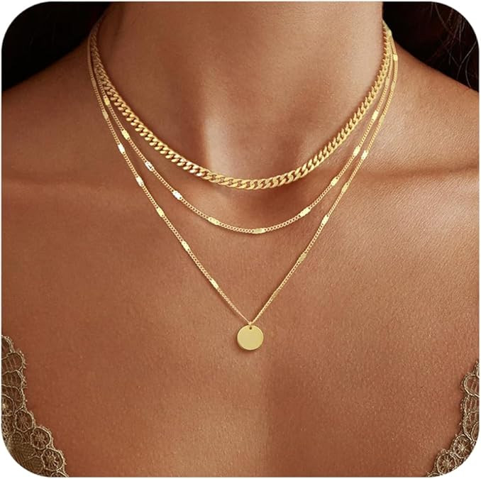 14K Gold Plated Layering Necklaces For Women Gold Necklace Set, Cuban Link, Snake Chain, Papercli... | Amazon (US)