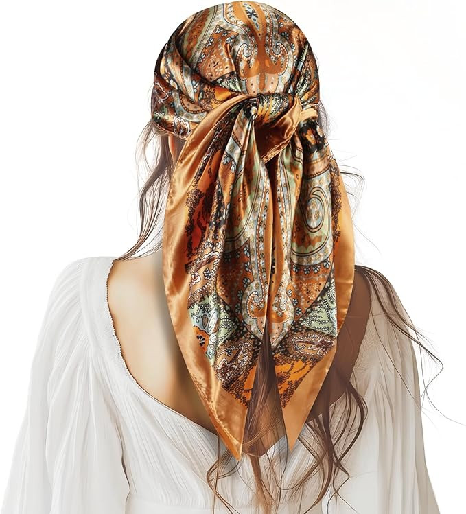 35” Large Square Satin Head Scarf - 1Pcs Satin Hair Scarf Silk Bandana Head Wraps For Women | Amazon (US)