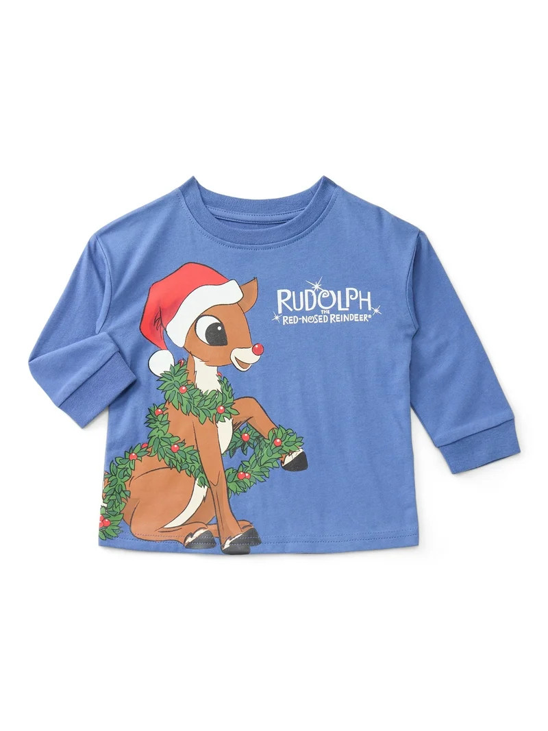 Rudolph Toddler Boys Holiday Graphic Tee with Long Sleeves, Sizes 12M-5T - Walmart.com | Walmart (US)
