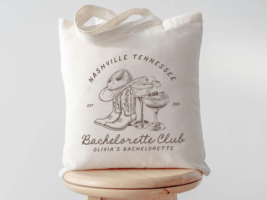 Custom Nashville Bachelorette Tote Bag, Bachelorette Cocktail Club Tote, Personalized Bridal Part... | Etsy (US)