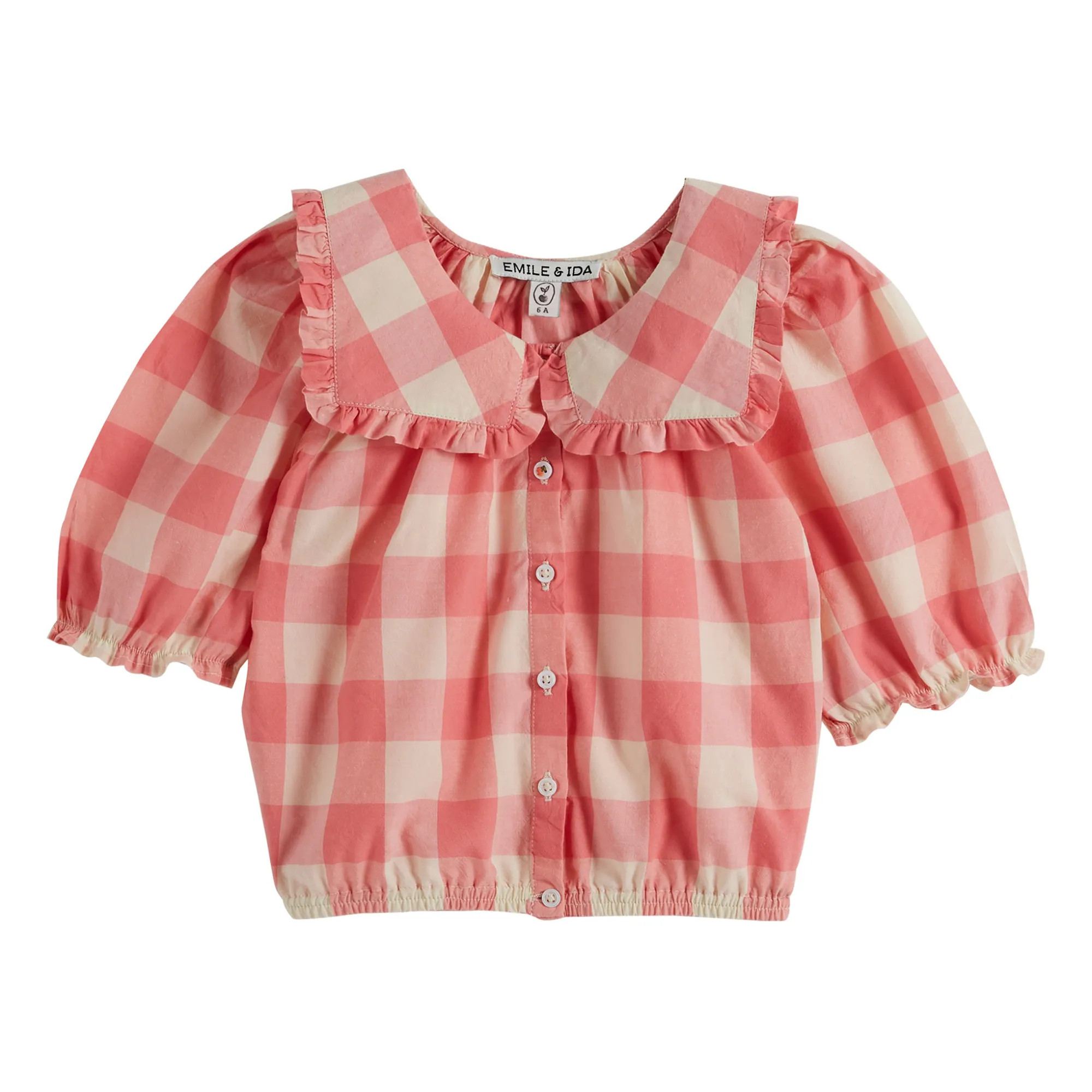 Bluse mit Rüschenkragen Vichy | Bonbonfarben | Smallable