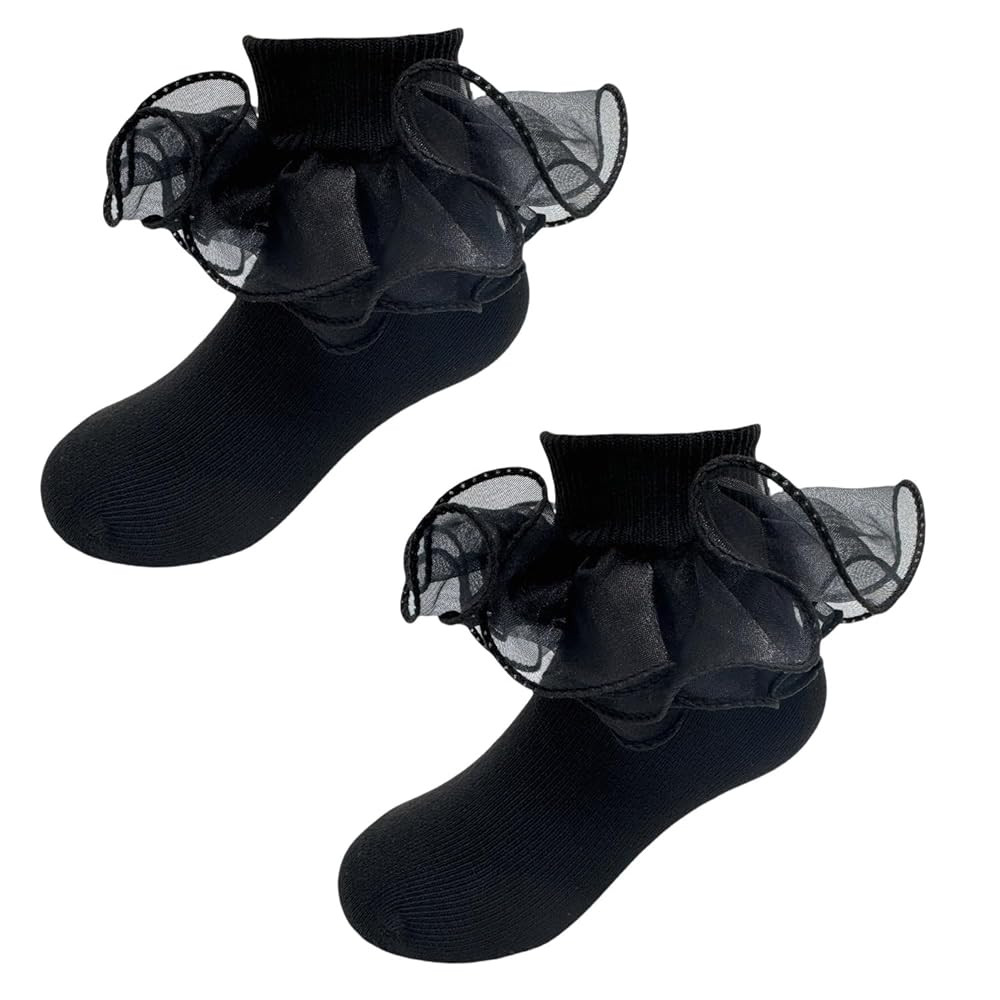 2 Pairs Girls Ruffle Socks Double Lace Frilly Dress Socks White Lace Princess Socks for Toddler L... | Amazon (US)