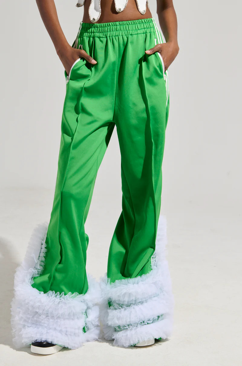 MODERN JAM TRACK PANT WITH TULLE IN GREEN | AKIRA
