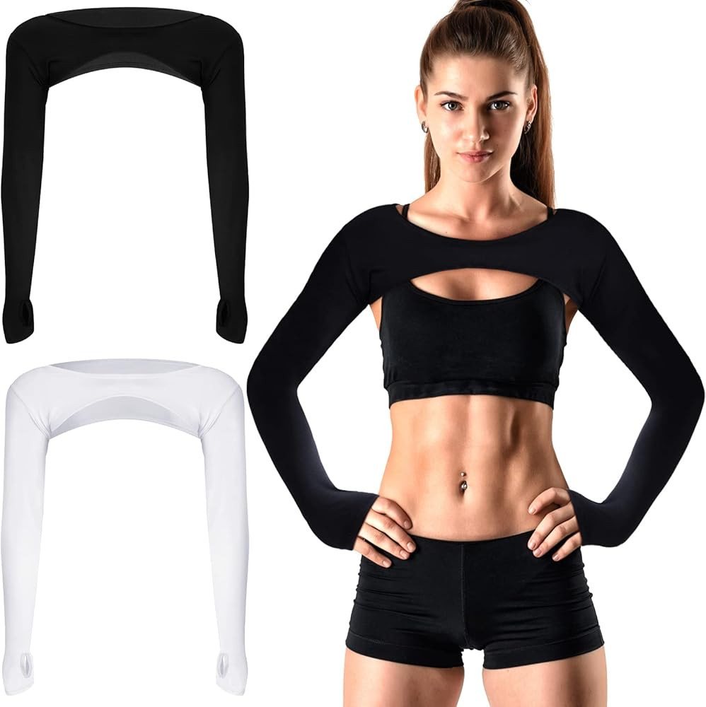 2 Pieces Women's Long Sleeve Crop Tops Cutout Workout Shrug Yoga Sports Tee Bodysuit Casual Cropp... | Amazon (CA)