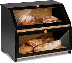 Amazon.com: HOMEKOKO Double Layer Large Bread Box for Kitchen Counter, Wooden Large Capacity Brea... | Amazon (US)