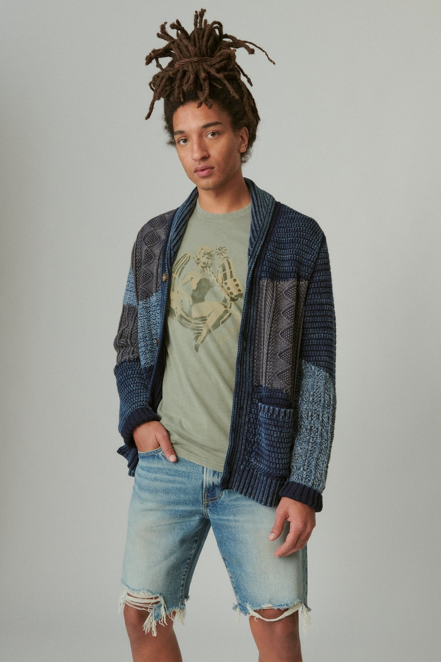 mixed cable patchwork cardigan | Lucky Brand