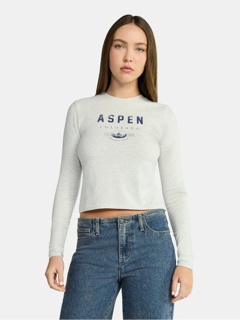 No Boundaries Baby Tee with Long Sleeves, Women’s | Walmart (US)