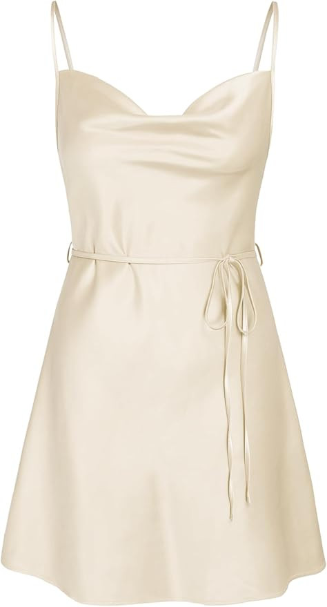 CIDER Summer Dresses 2024 Wedding Guest Dress Cocktail Dresses Solid Satin Cowl Neck Cami Mini Dr... | Amazon (US)