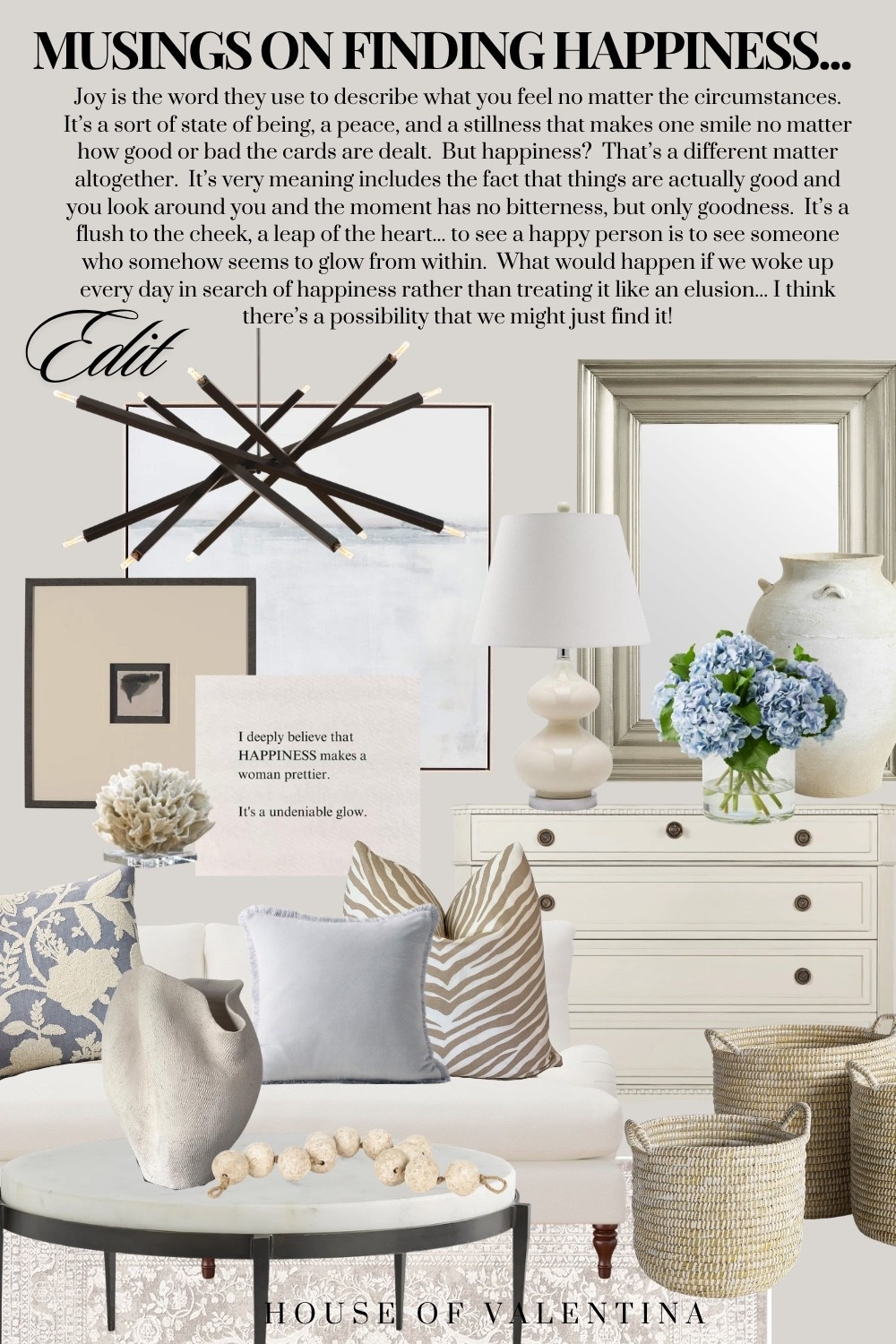 Joy is the word they use to describe what you feel no matter the circumstances.  It’s a sort of state of being, a peace, and a stillness that makes one smile no matter how good or bad the cards are dealt.  But happiness?  That’s a different matter altogether.  It’s very meaning includes the fact that things are actually good and you look around you and the moment has no bitterness, but only goodness.  It’s a flush to the cheek, a leap of the heart... to see a happy person is to see someone who somehow seems to glow from within.  What would happen if we woke up every day in search of happiness rather than treating it like an elusion... I think there’s a possibility that we might just find it!


#LTKdayinmylife #LTKstorytime #LTKselfcare