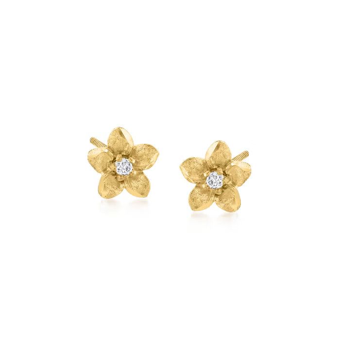 Child's 14kt Yellow Gold Flower Stud Earrings with Diamond Accents | Ross-Simons