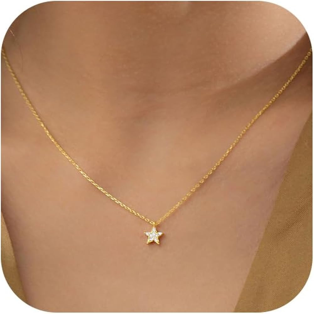 HANLI Gold Necklace for Women 14K Gold Plated Dainty Star of David Necklace Simple Moon and Star ... | Amazon (US)