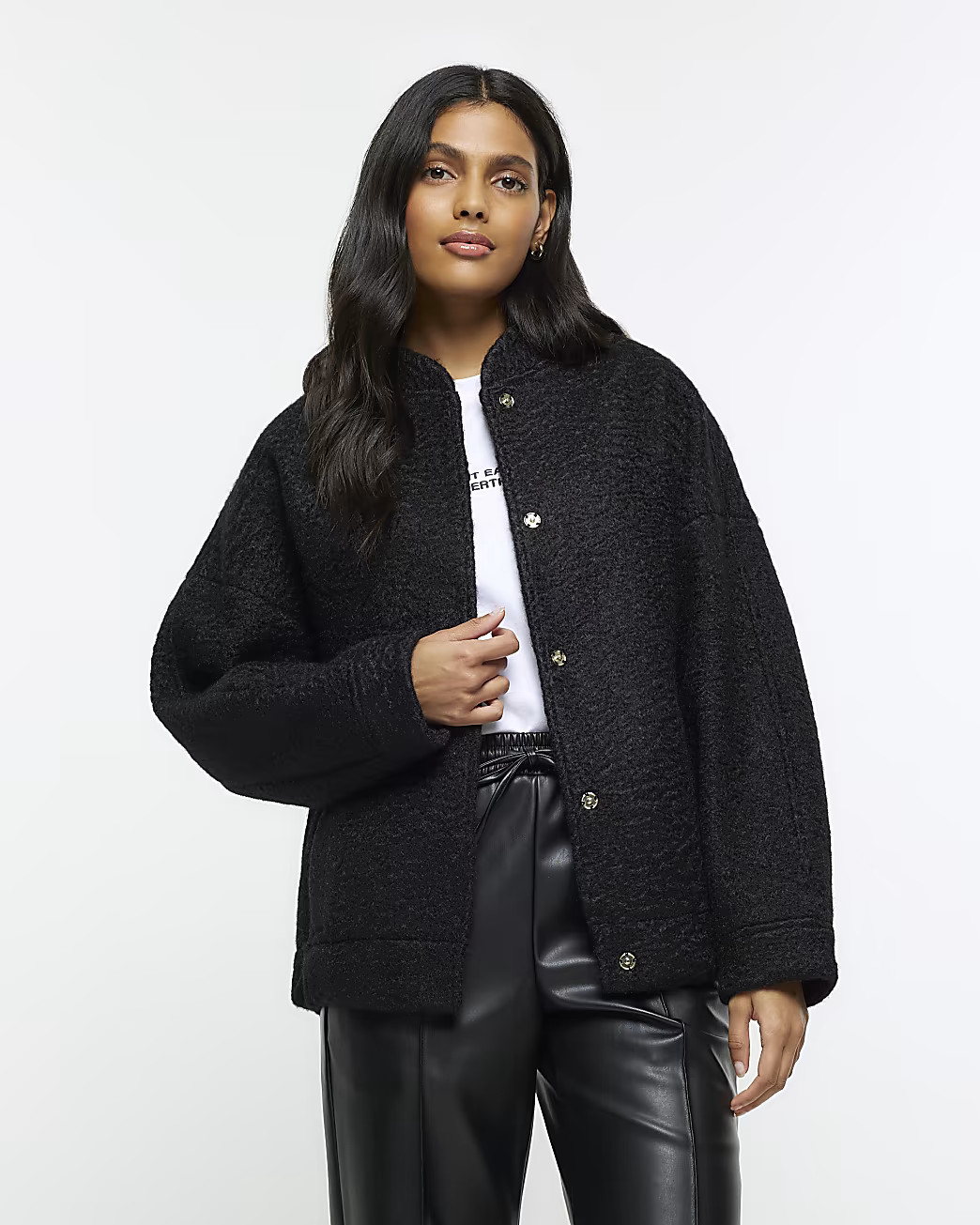 Black wool blend bomber jacket | River Island (UK & IE)