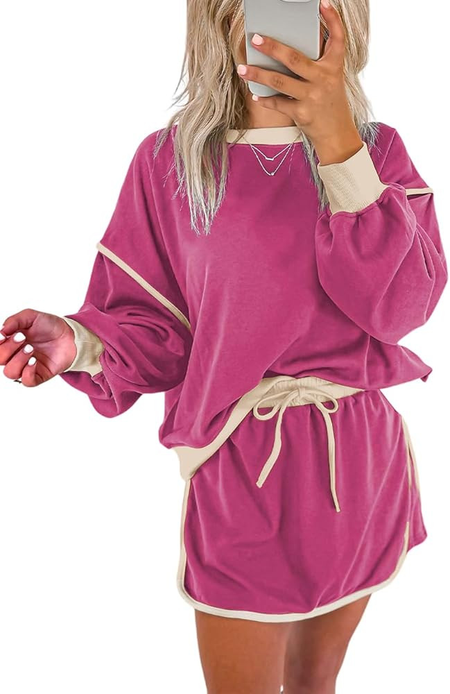 Ecosunny 2 Piece Sets for Women Casual Tracksuit Sweatshirt Waist Skirted Skorts Matching Set Lou... | Amazon (US)