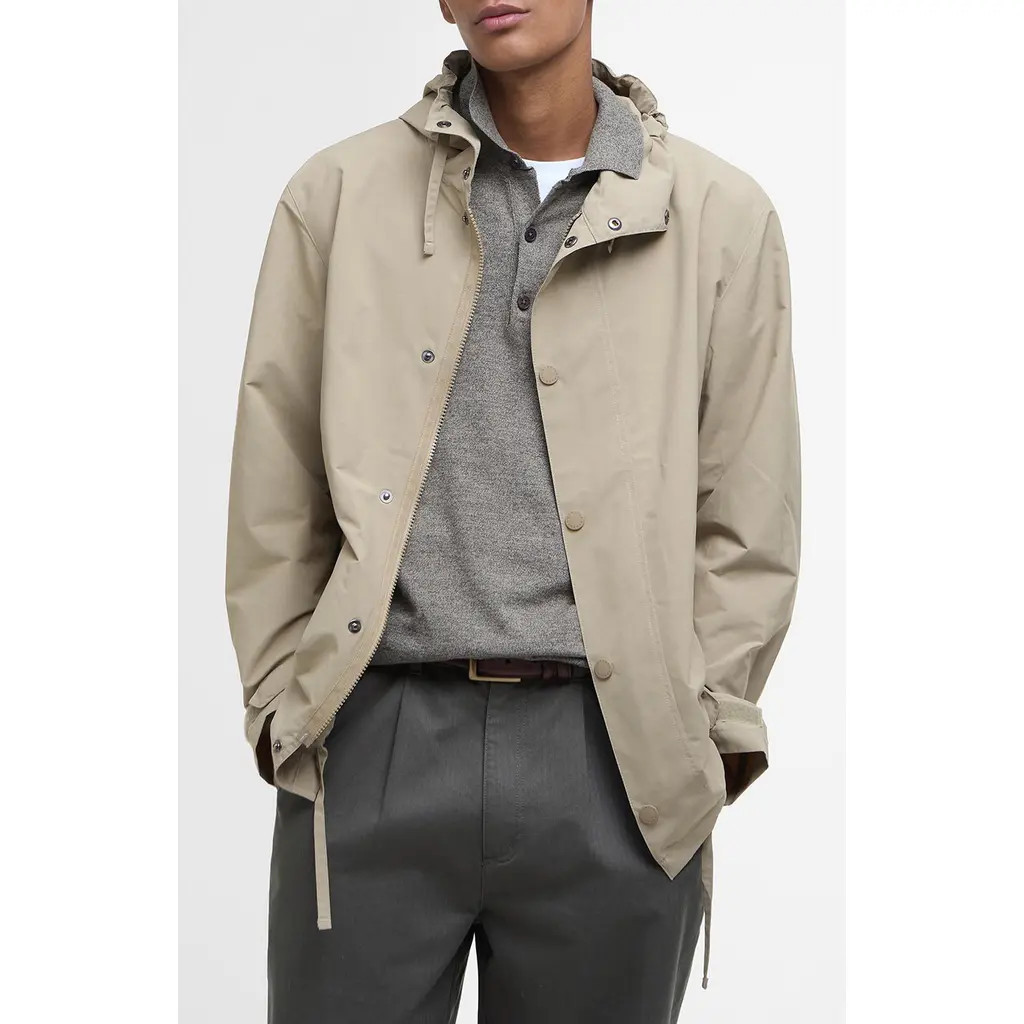 Barbour Quay Water Resistant Hooded Jacket in Washed Stone/bleached Pine at Nordstrom, Size Xx-Large | Nordstrom