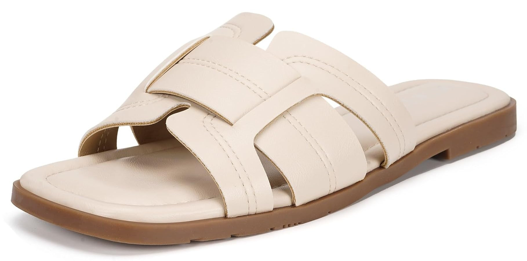 Women's Flat Sandals Dressy Summer Slide Sandals Slip On Open Toe Slippers with Soft Footbed | Amazon (US)