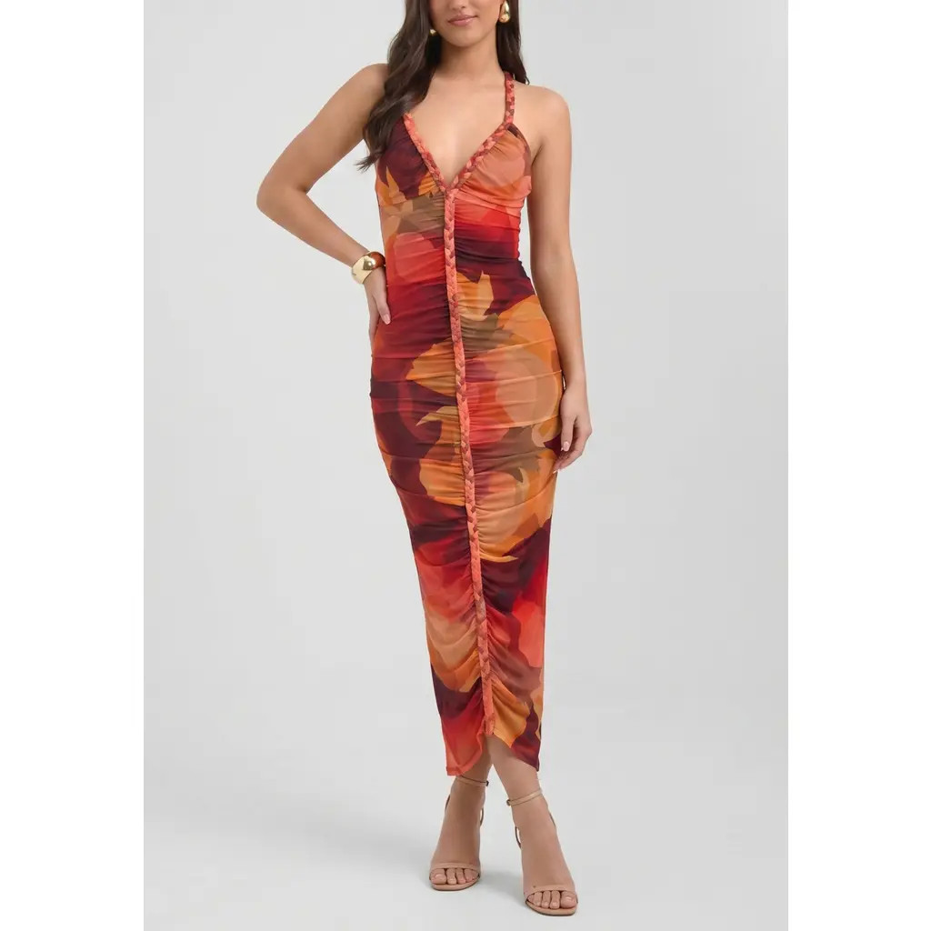 RACHEL Rachel Roy Thalassa Printed Mesh Dress in Orange Floral at Nordstrom, Size Medium | Nordstrom