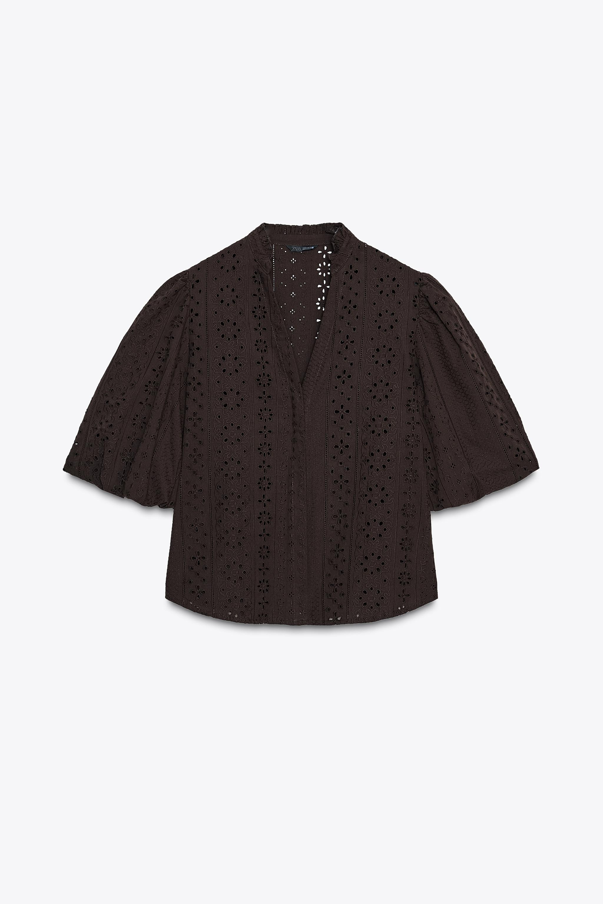 PUFF SLEEVE SHIRT WITH PERFORATED EMBROIDERY | Zara US