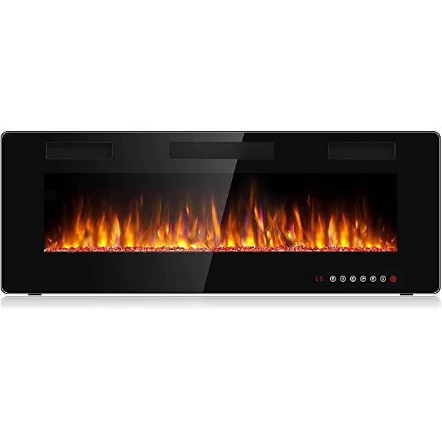 PuraFlame Alice 50 Inches Recessed Electric Fireplace, Flush Mounted for 2 X 6 Stud, Log Set & Cr... | Amazon (US)
