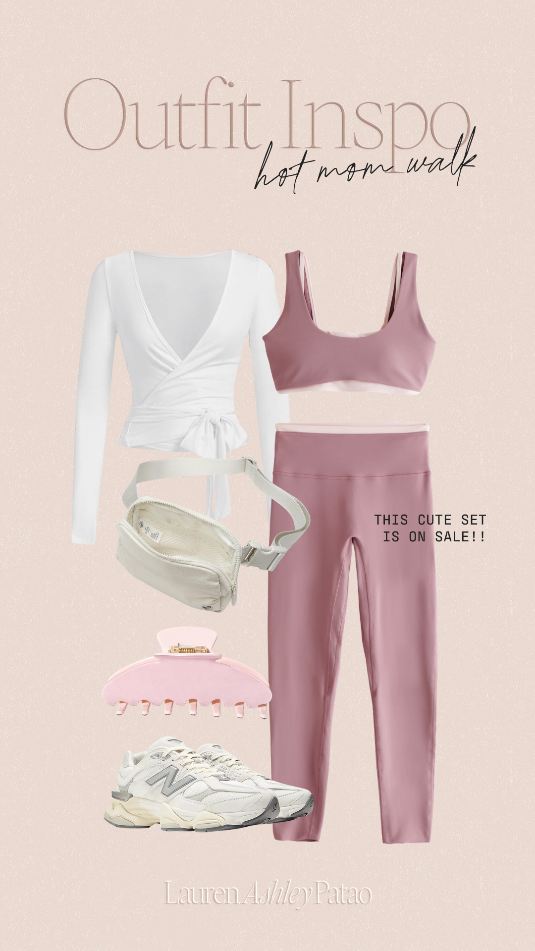 hot mom walk outfit 💕✨ this set is SO flattering + comfy and it’s on sale!! paired with the cutest wrap top + walk essentials 🤍 

 #LTKfitnessgoals #LTKActive #LTKSaleAlert