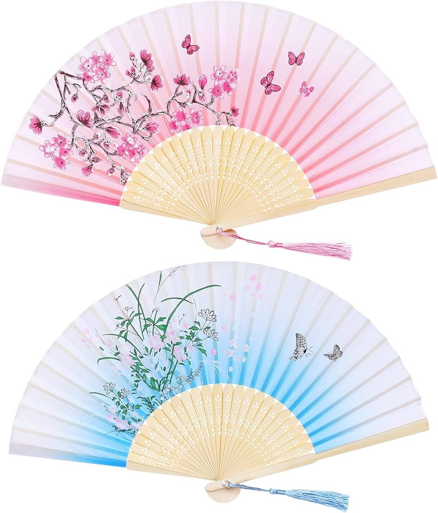 Bantoye 2 Pieces Handheld Fans Silk Folding Fans with Bamboo Frames for Dancing Cosplay Wedding P... | Amazon (US)