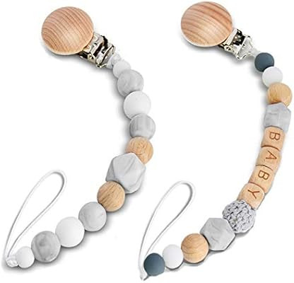 Silicone Pacifier Clip,Baby Boy Teething Beads Pacifier Holder Binky Clip for Teething Toy, Teeth... | Amazon (US)