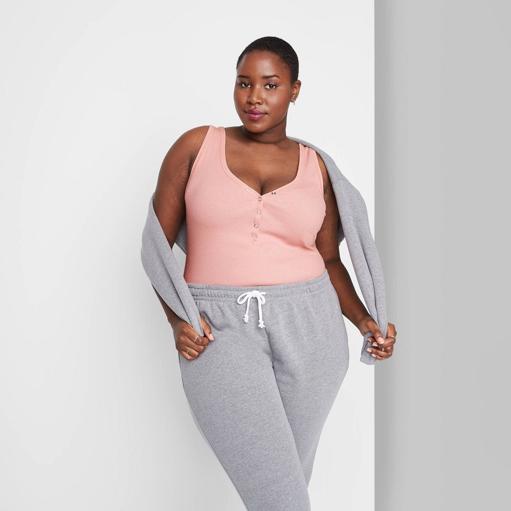 Women's Plus Size Snap Placket Bodysuit - Wild Fable Blush Pink 1X | Target