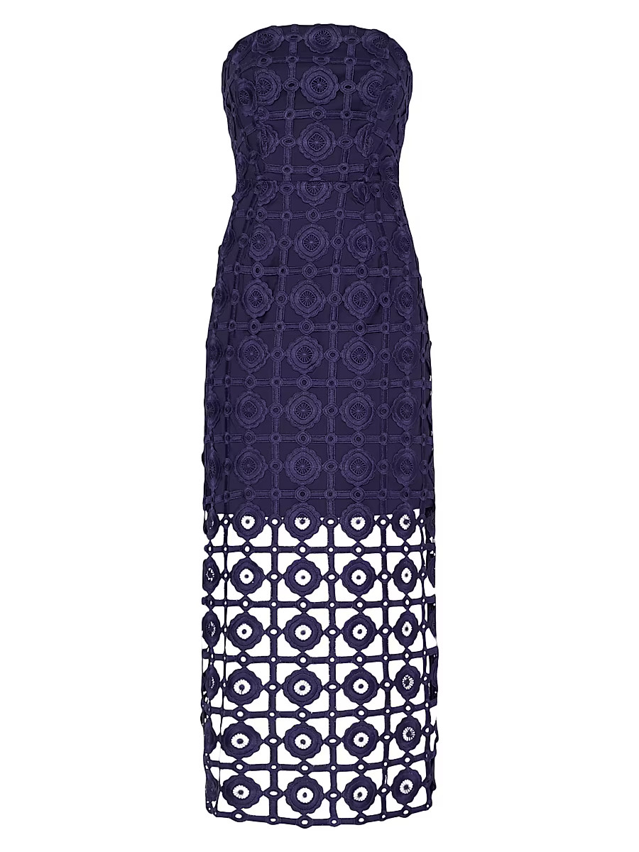 Women's Kait Strapless Tiled Lace Midi-Dress - Navy - Size 6 | Saks Fifth Avenue
